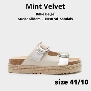 Mint Velvet Sandals - Billie Beige Suede Sliders Neutral Womens size 41EU = 10US